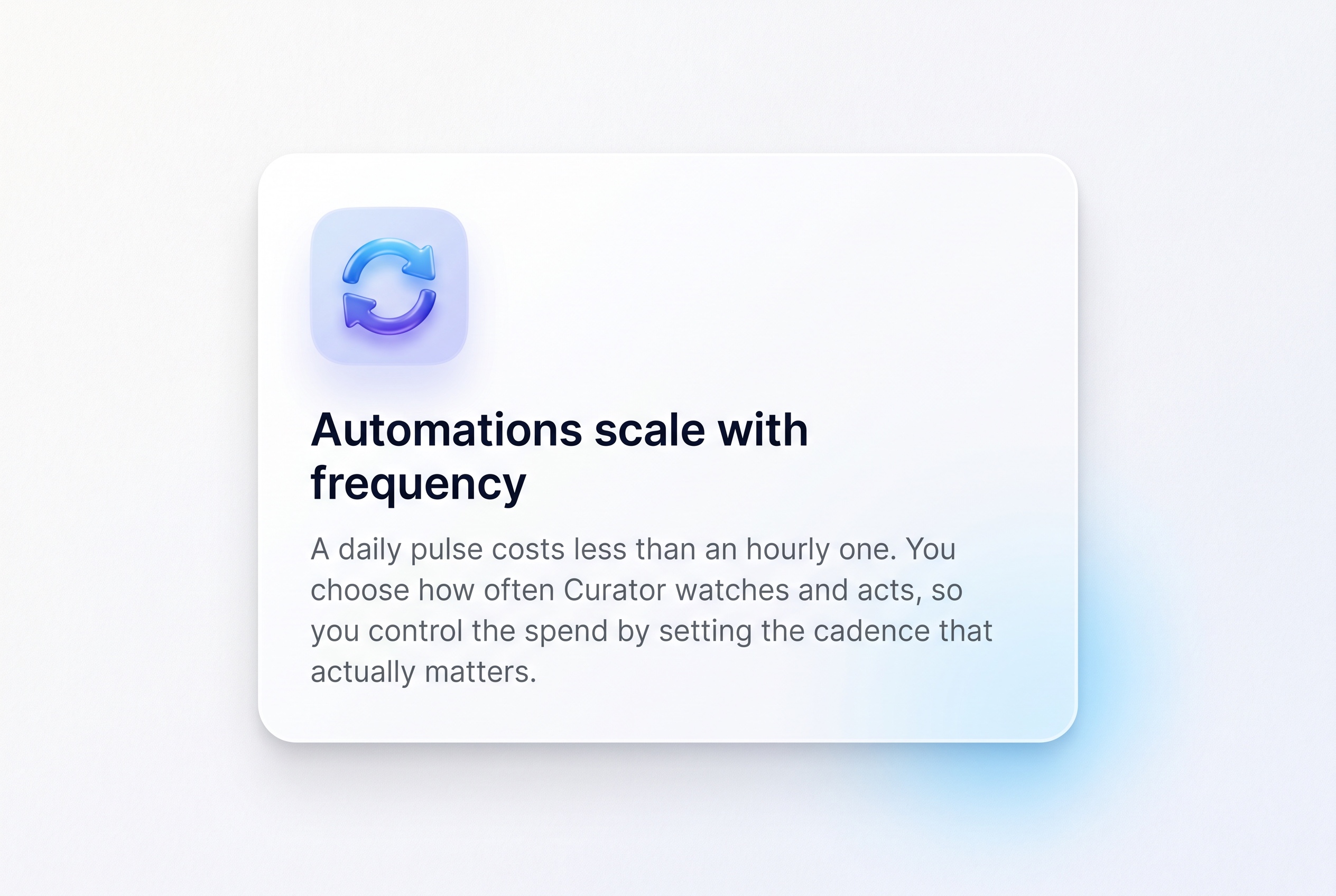 Automations scale with frequency: you set the cadence, so you control the spend.