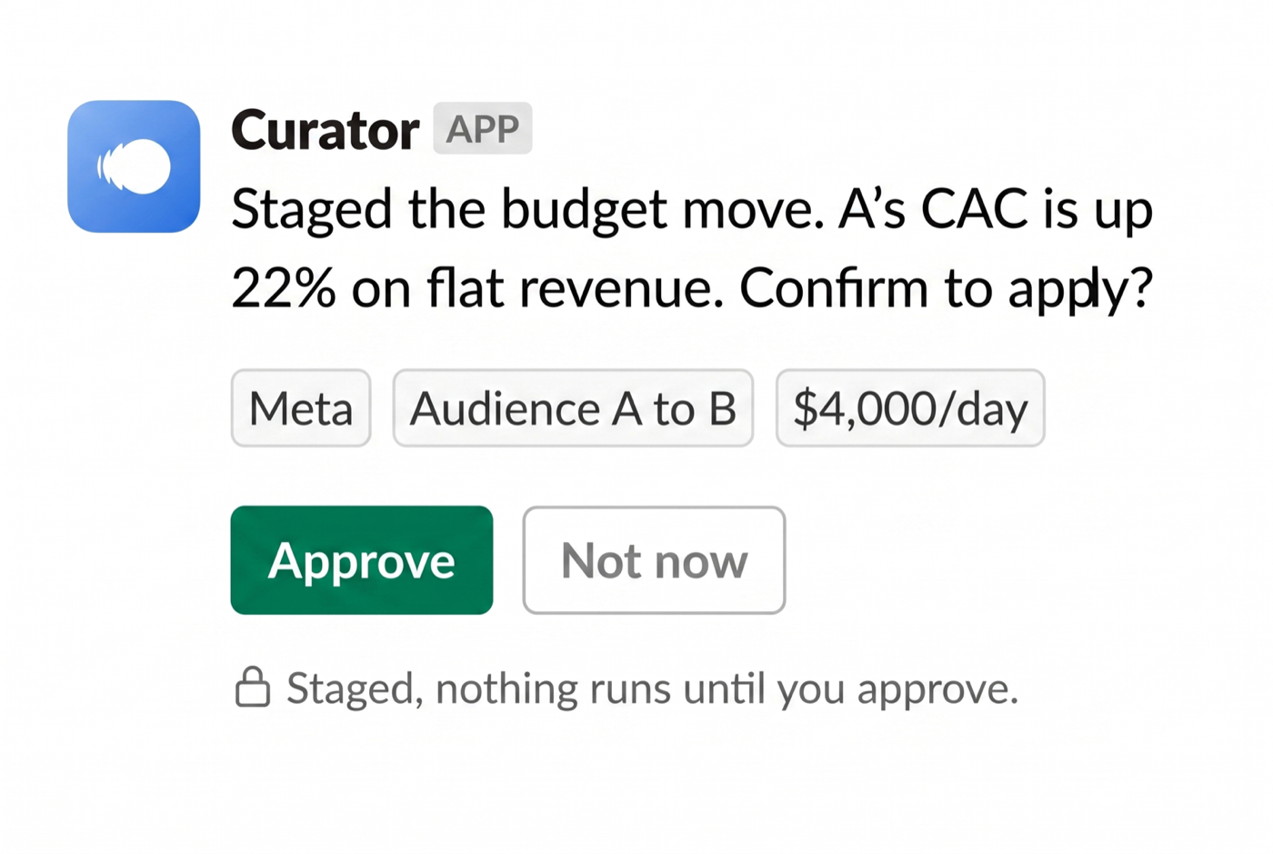 Slack App: a staged action awaiting your approval